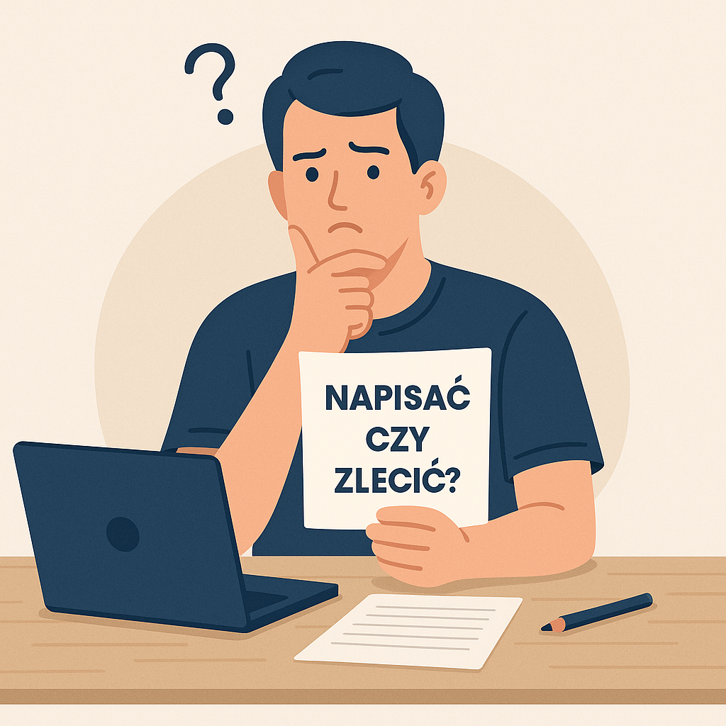 Student zastanawiający się nad napisaniem pracy