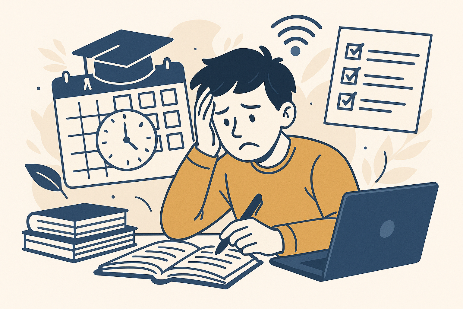 Student w stresie z laptopem